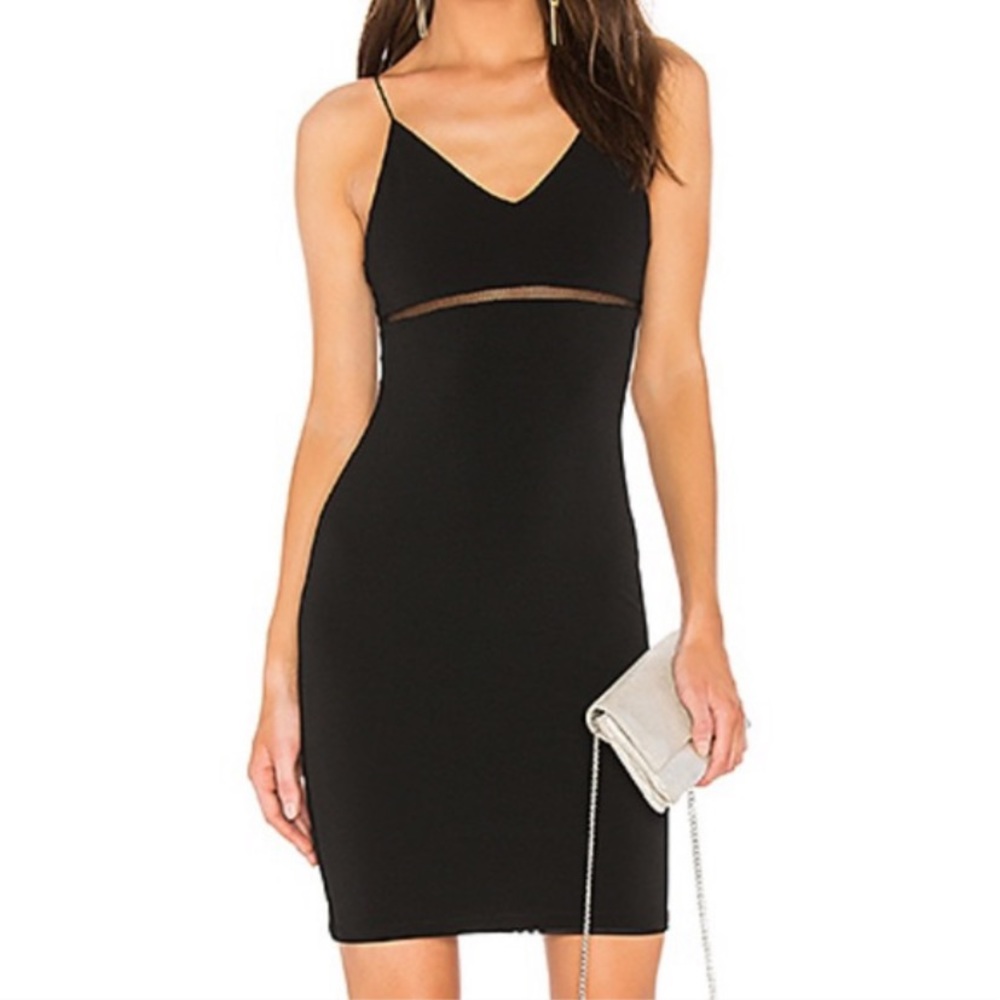 Alice + Olivia Black Mini Bodycon Dress with Mesh Detail